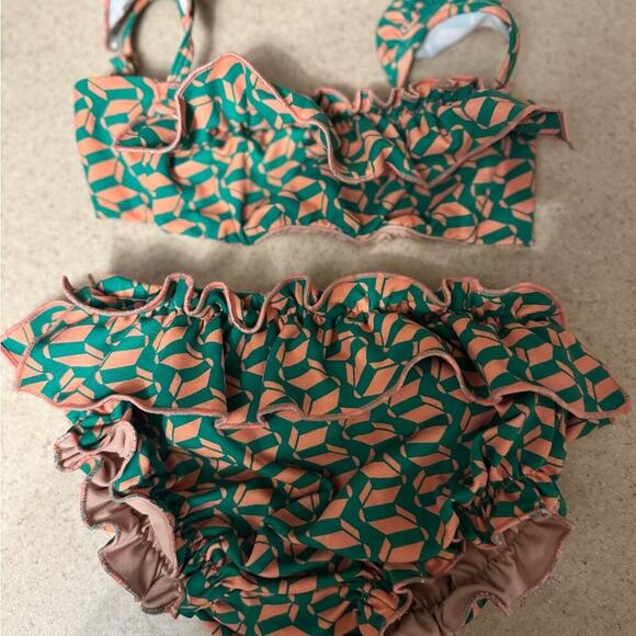 Montce Green and Orange Bikini with Ruffle Details - Picture 2 of 2